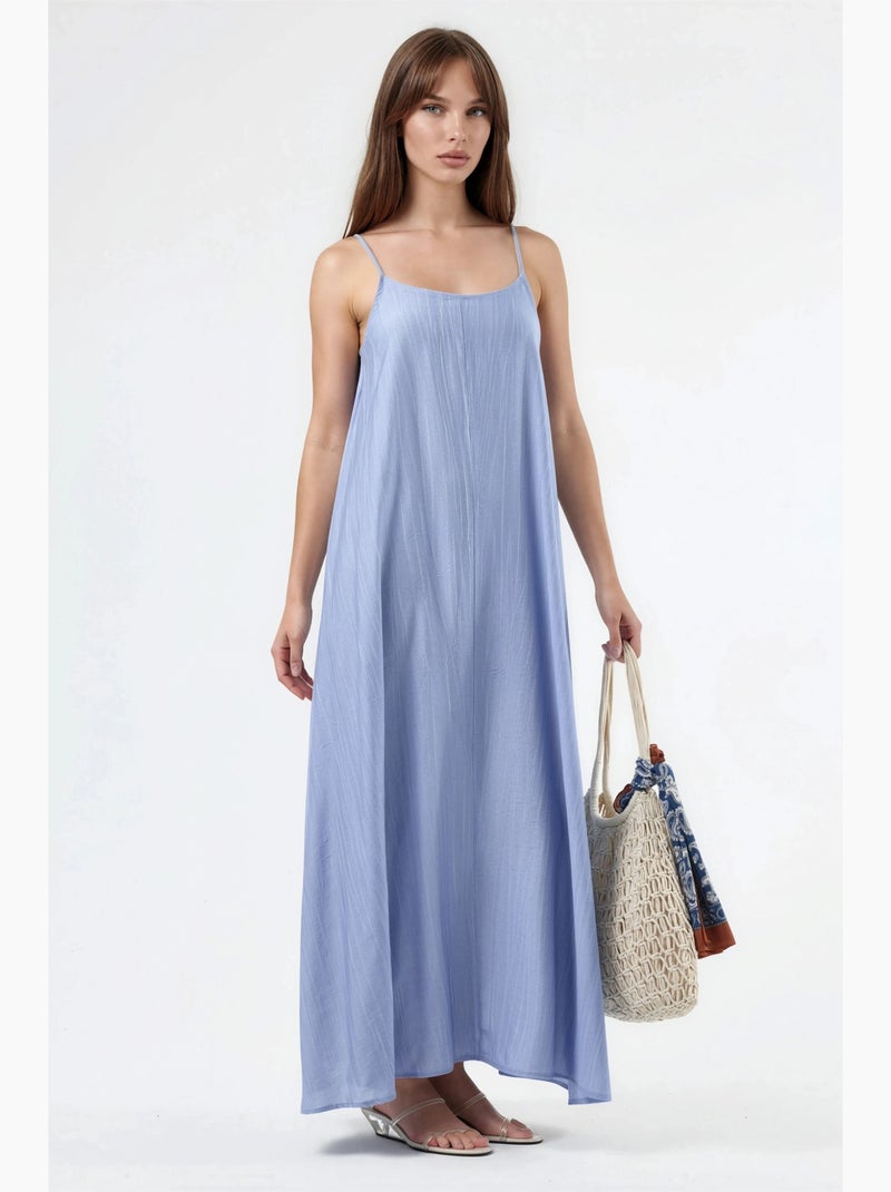 Vestido midi tipo combinação com decote em u e corte largo busem Azul-céu - Kiabi
