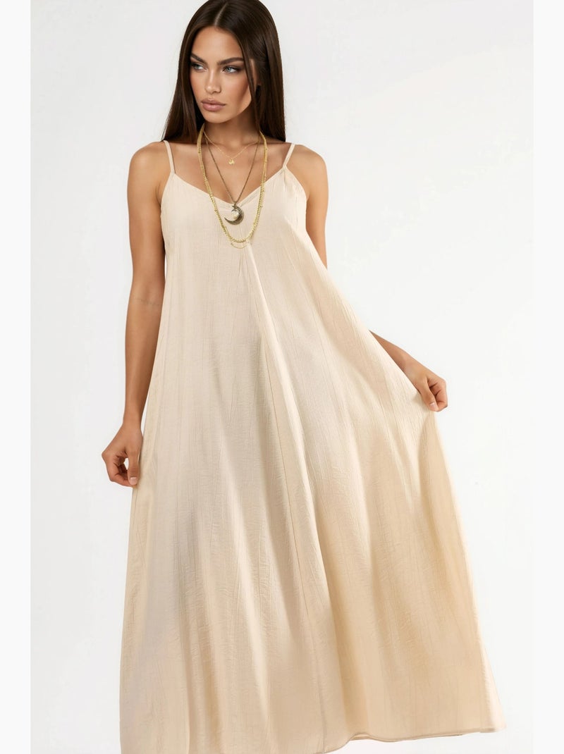 Vestido midi tipo combinação com decote em v busem Areia - Kiabi