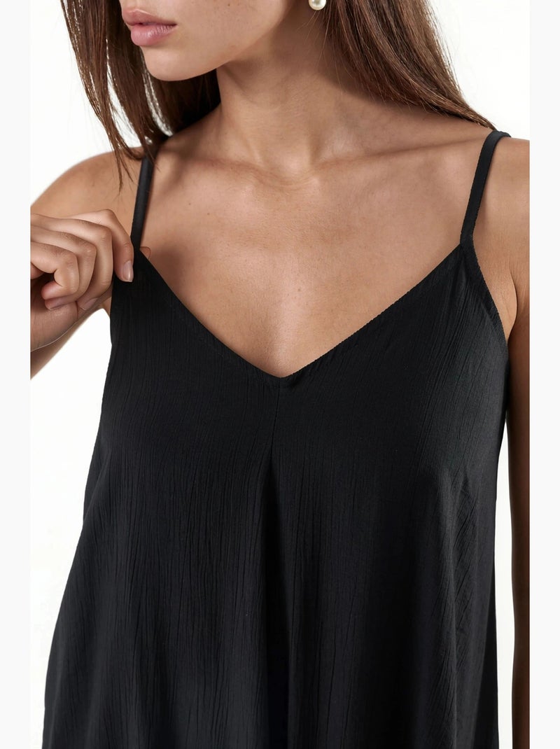 Vestido midi tipo combinação com decote em v busem Preto - Kiabi