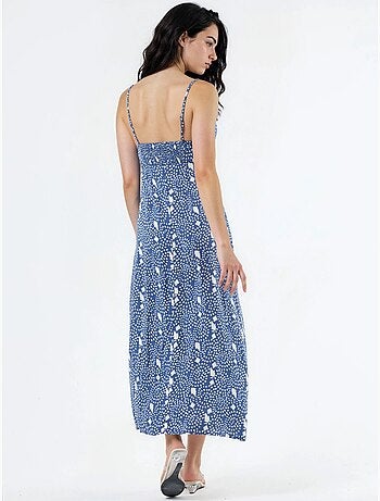 Vestido midi tipo combinação floral com decote coração busem