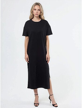 Vestido midi tipo t-shirt com gola redonda busem