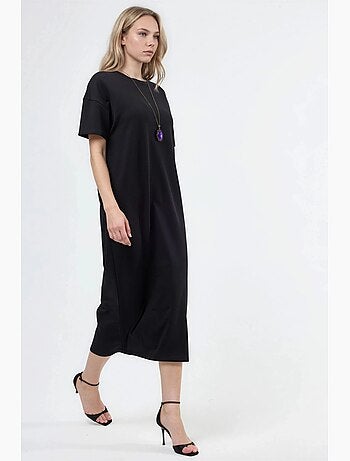 Vestido midi tipo t-shirt com gola redonda busem