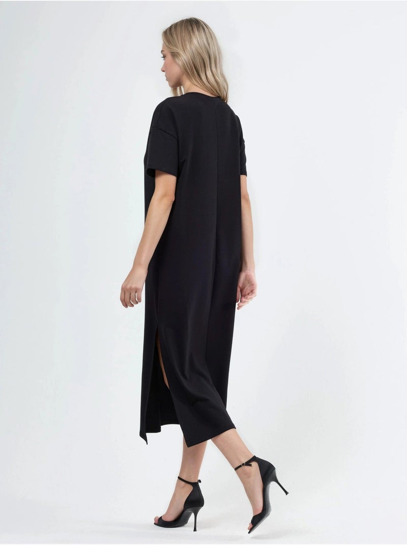 Vestido midi tipo t-shirt com gola redonda busem Preto - Kiabi