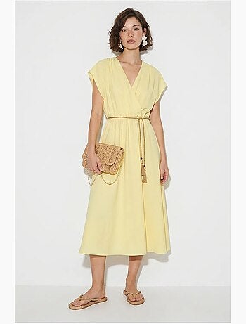 Vestido midi transpassado com cinto lucci