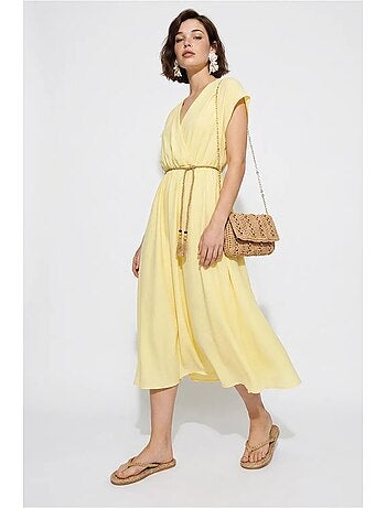 Vestido midi transpassado com cinto lucci