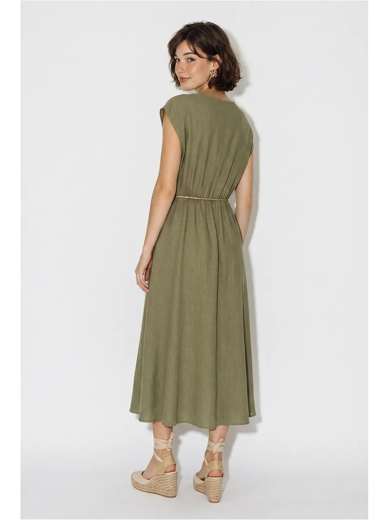 Vestido midi transpassado com cinto lucci Cáqui - Kiabi