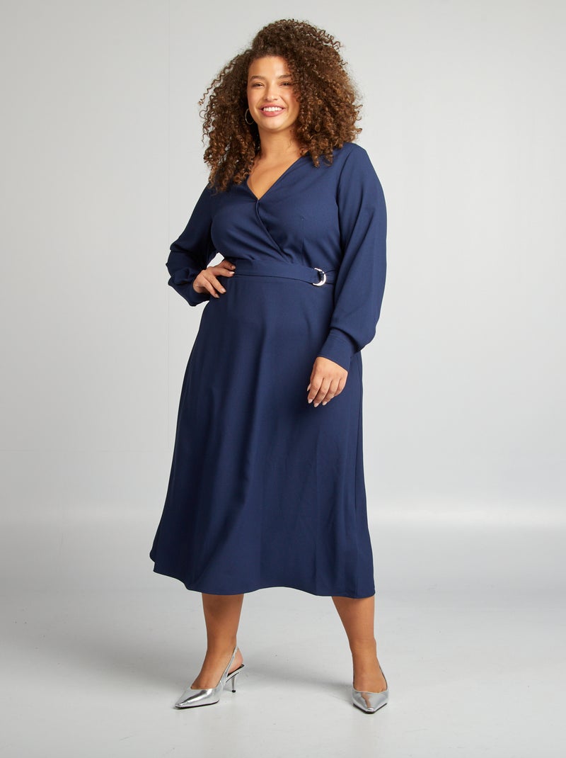 Vestido midi trespassado PRETO - Kiabi