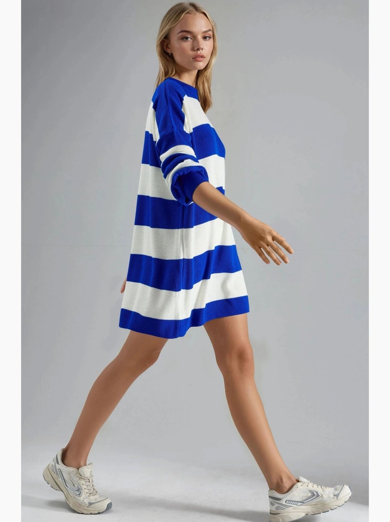 Vestido mini às riscas com decote redondo my fashion Azul-cobalto - Kiabi