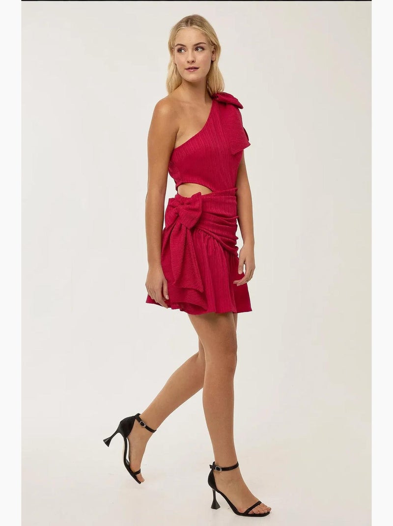 Vestido mini assimétrico de uma manga com detalhe de laço hiccup Rosa-fúcsia - Kiabi