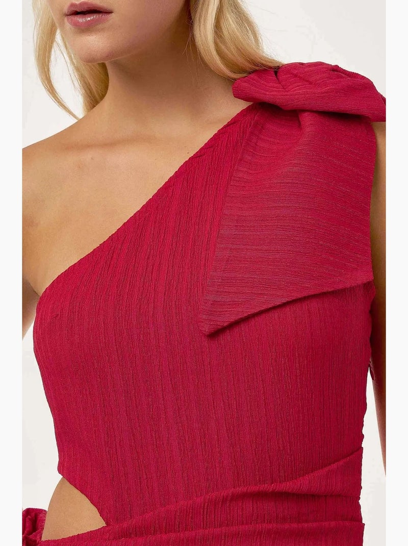 Vestido mini assimétrico de uma manga com detalhe de laço hiccup Rosa-fúcsia - Kiabi