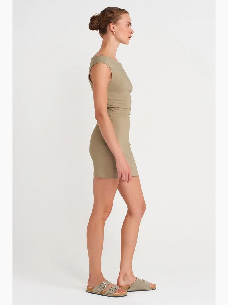 Vestido mini bardot justo ao corpo dilvin Cáqui - Kiabi