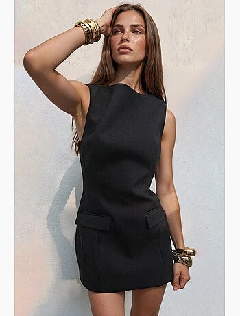 Vestido mini bengalin com detalhe de bolso hiccup