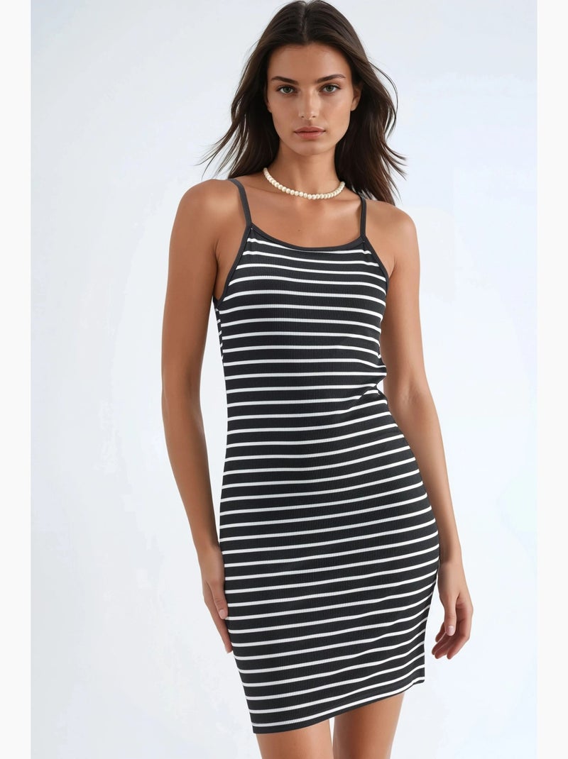 Vestido mini bodycon com alças hiccup Preto Branco - Kiabi