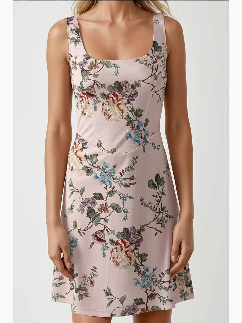 Vestido mini bodycon com decote quadrado e estampado floral hiccup Rosa - Kiabi
