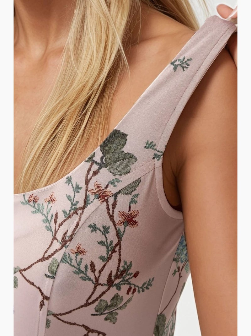 Vestido mini bodycon com decote quadrado e estampado floral hiccup Rosa - Kiabi