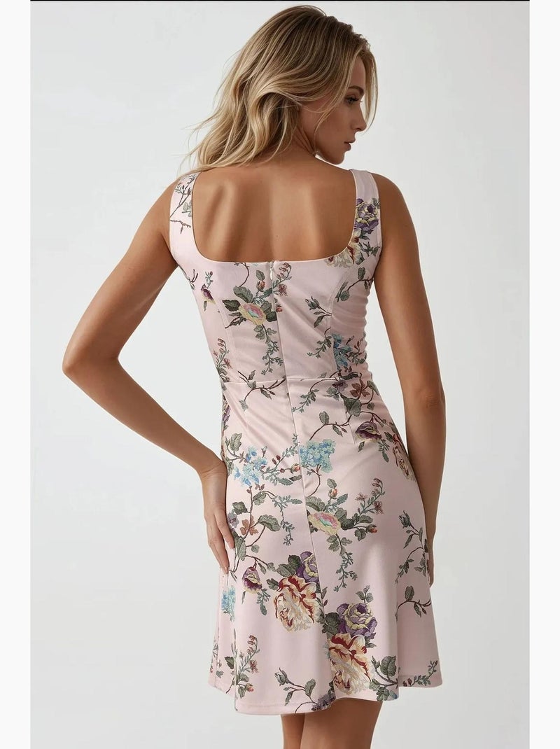 Vestido mini bodycon com decote quadrado e estampado floral hiccup Rosa - Kiabi