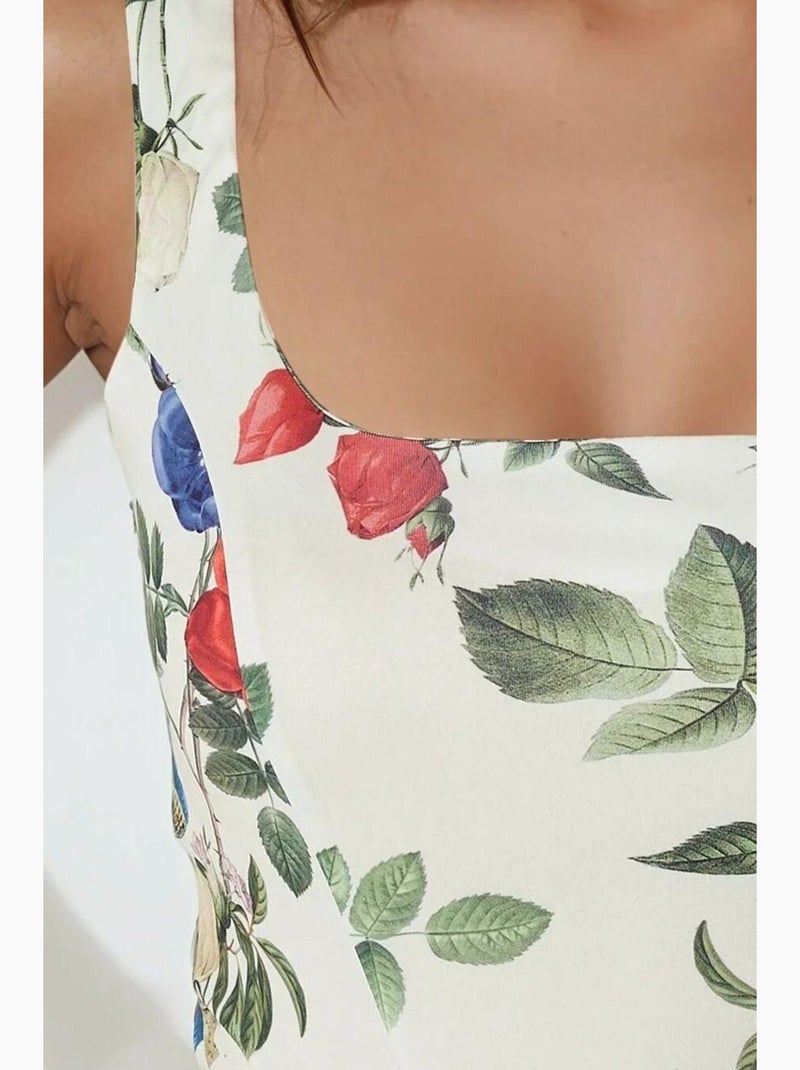 Vestido mini bodycon com decote quadrado e estampado floral hiccup Verde/Areia - Kiabi