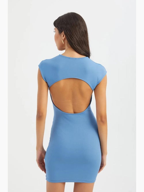 Vestido mini bodycon com decote redondo, mangas curtas tipo capa e recorte nas costas hiccup - Kiabi Vestido mini bodycon com decote redondo, mangas curtas tipo capa e recorte nas costas hiccup - Kiabi