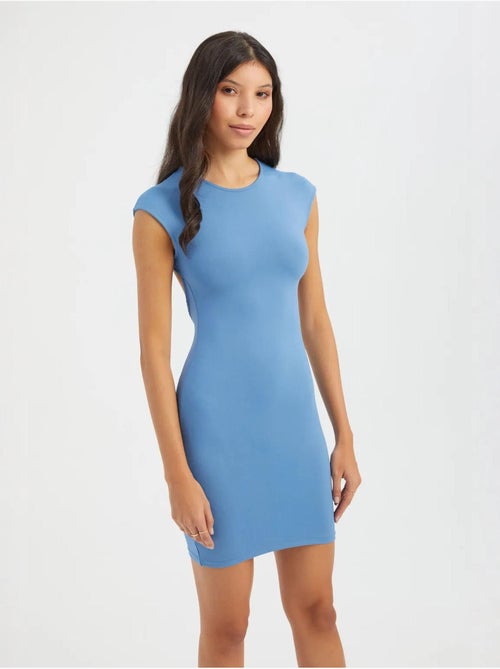Vestido mini bodycon com decote redondo, mangas curtas tipo capa e recorte nas costas hiccup - Kiabi Vestido mini bodycon com decote redondo, mangas curtas tipo capa e recorte nas costas hiccup - Kiabi