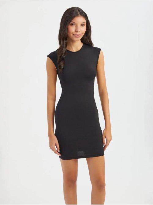 Vestido mini bodycon com decote redondo, mangas curtas tipo capa e recorte nas costas hiccup - Kiabi Vestido mini bodycon com decote redondo, mangas curtas tipo capa e recorte nas costas hiccup - Kiabi