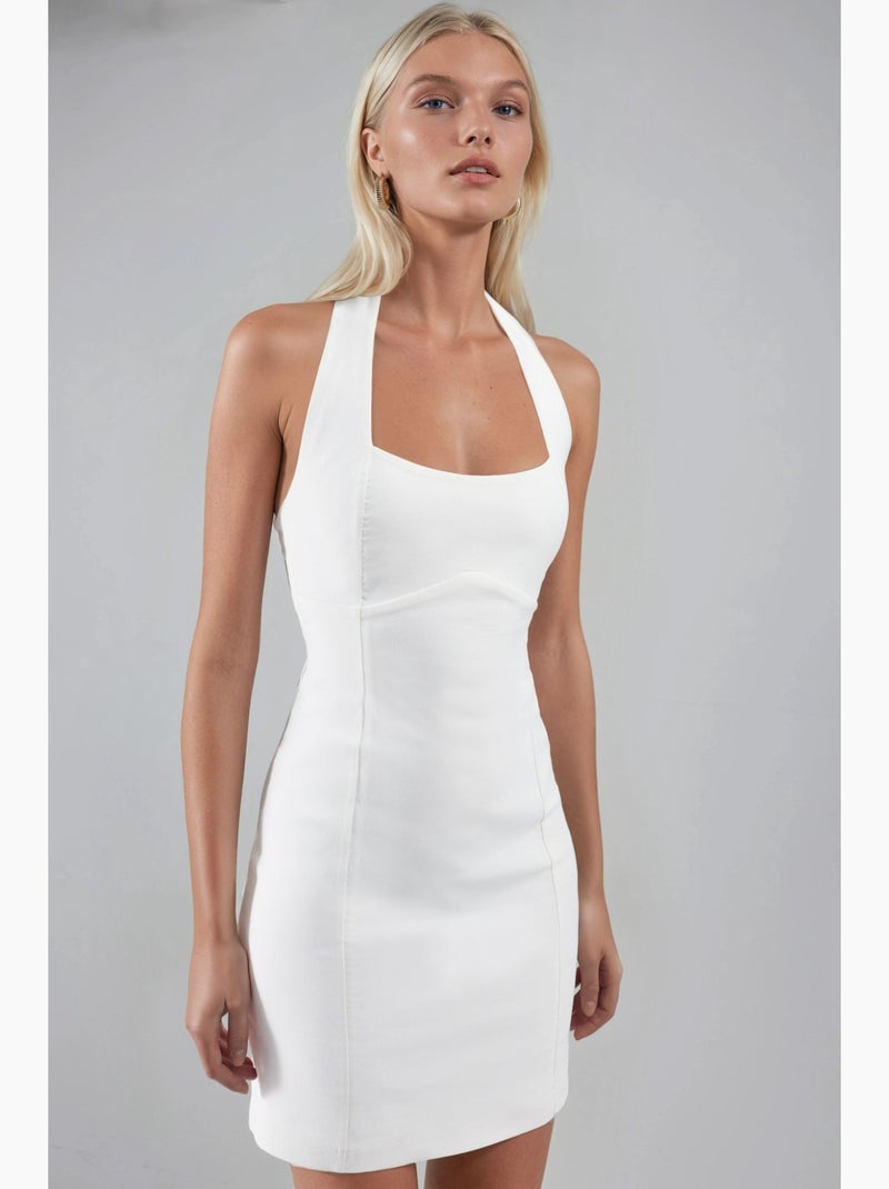 Vestido mini bodycon com gola halter hiccup Branco - Kiabi