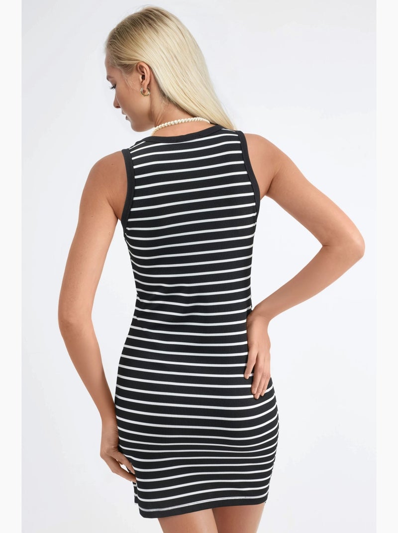 Vestido mini bodycon com gola redonda hiccup Preto Branco - Kiabi