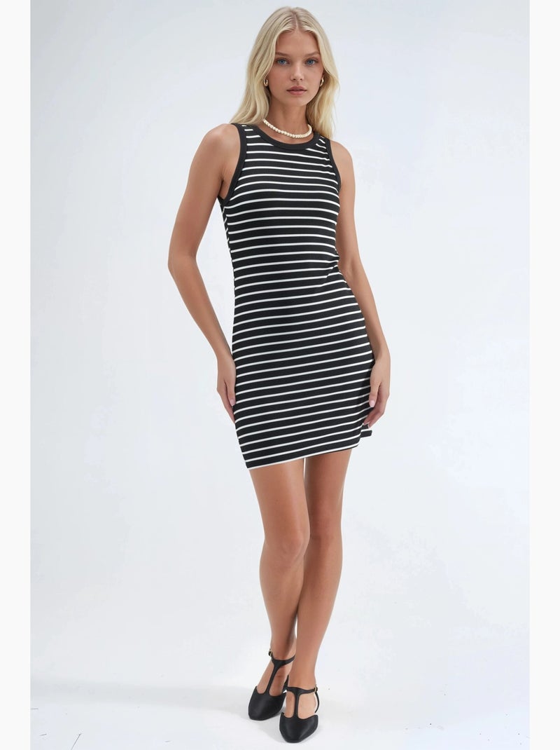 Vestido mini bodycon com gola redonda hiccup Preto Branco - Kiabi