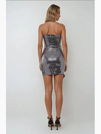 Vestido mini bodycon sem alças com lantejoulas e detalhe drapeado hiccup