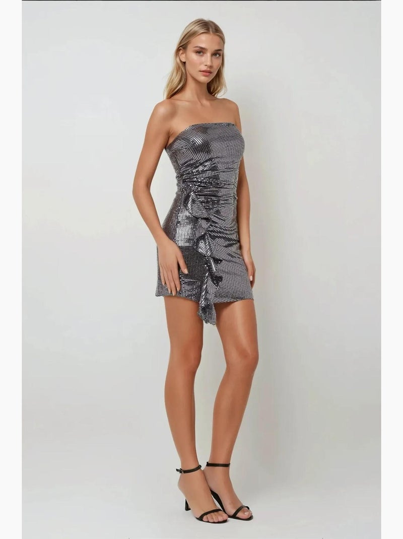 Vestido mini bodycon sem alças com lantejoulas e detalhe drapeado hiccup Prata - Kiabi