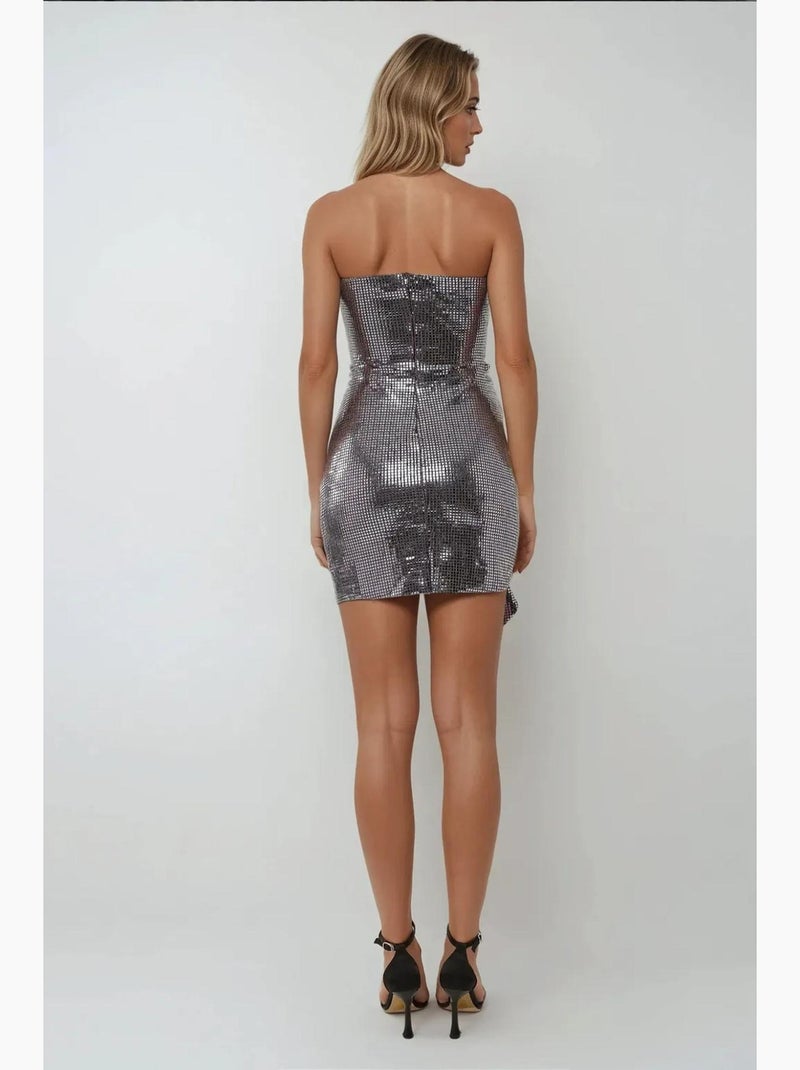 Vestido mini bodycon sem alças com lantejoulas e detalhe drapeado hiccup Prata - Kiabi