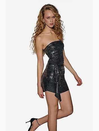 Vestido mini bodycon sem alças com lantejoulas e detalhe drapeado hiccup