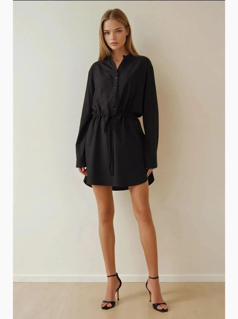 Vestido mini camisa relax fit viscose hiccup Preto - Kiabi