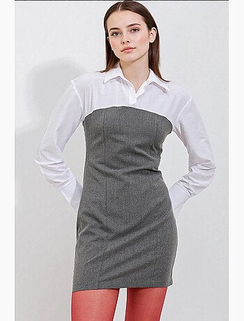 Vestido mini color block com colarinho de camisa e mangas compridas bdart