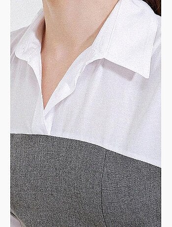 Vestido mini color block com colarinho de camisa e mangas compridas bdart