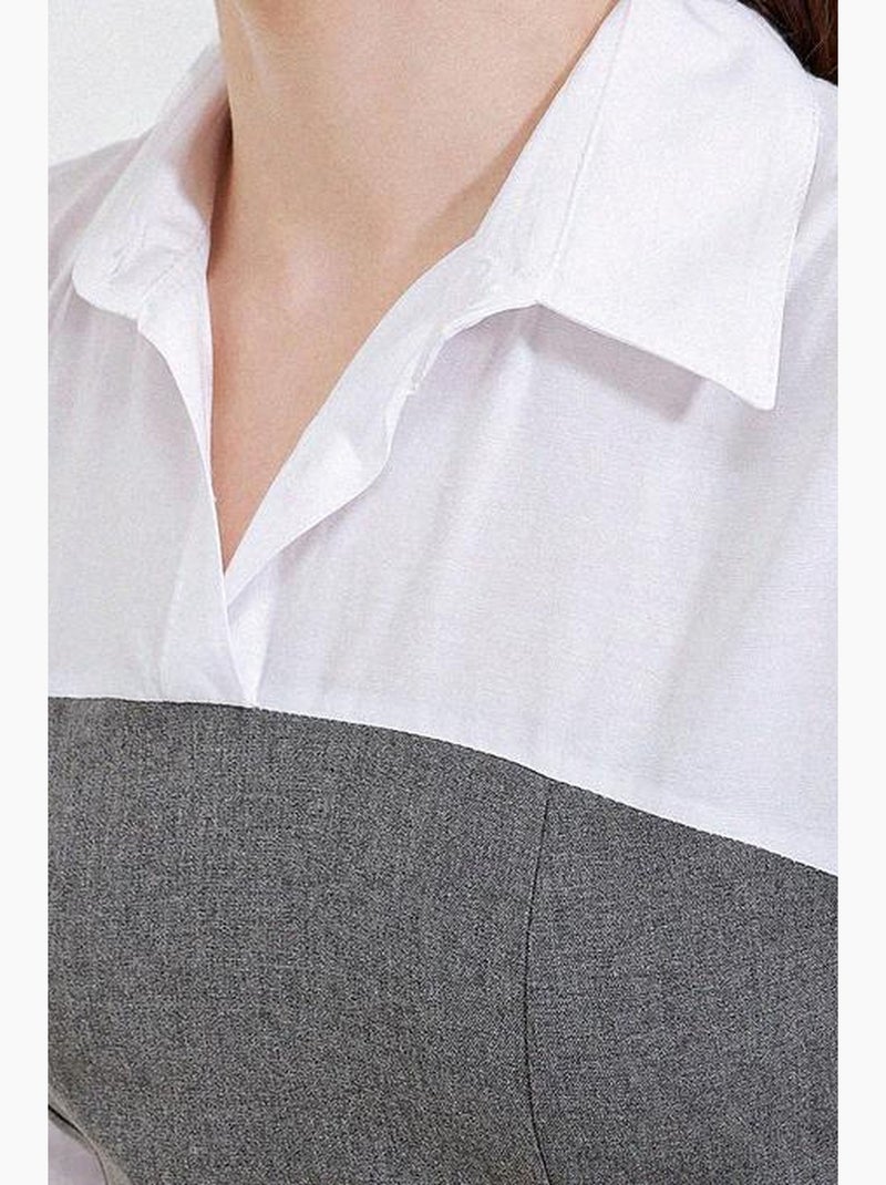 Vestido mini color block com colarinho de camisa e mangas compridas bdart Cinza-preto - Kiabi