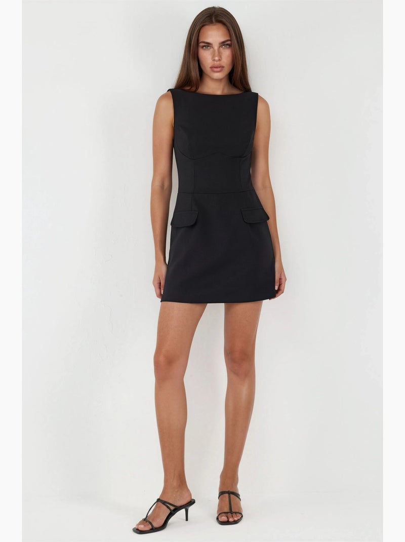 Vestido mini com bolsos de pala e calções incorporados hiccup Preto - Kiabi