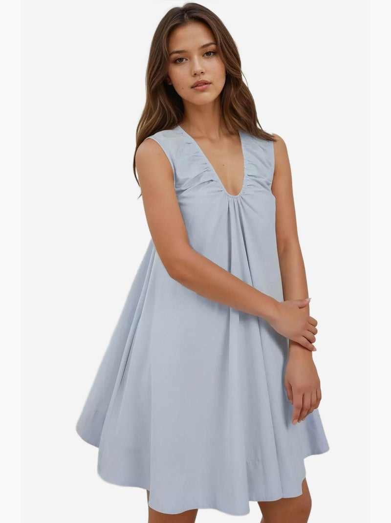 Vestido mini com decote em u e corte em a hiccup Azul-céu - Kiabi