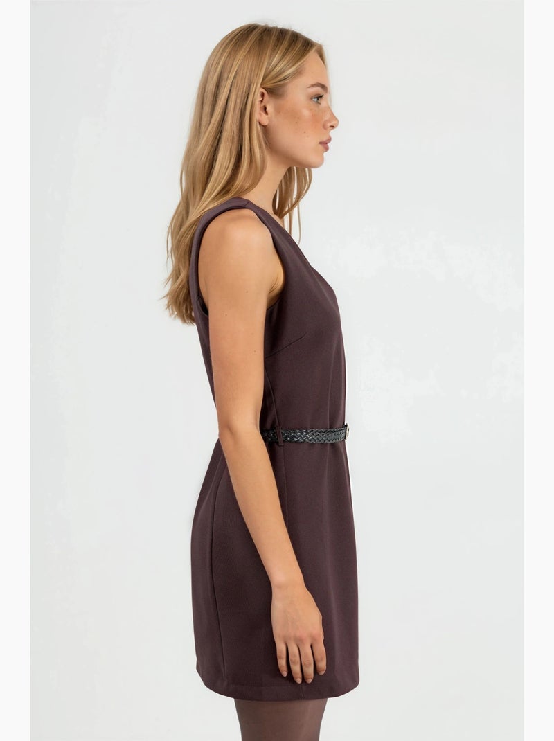 Vestido mini com decote em v e corte em a hiccup Castanho-escuro - Kiabi