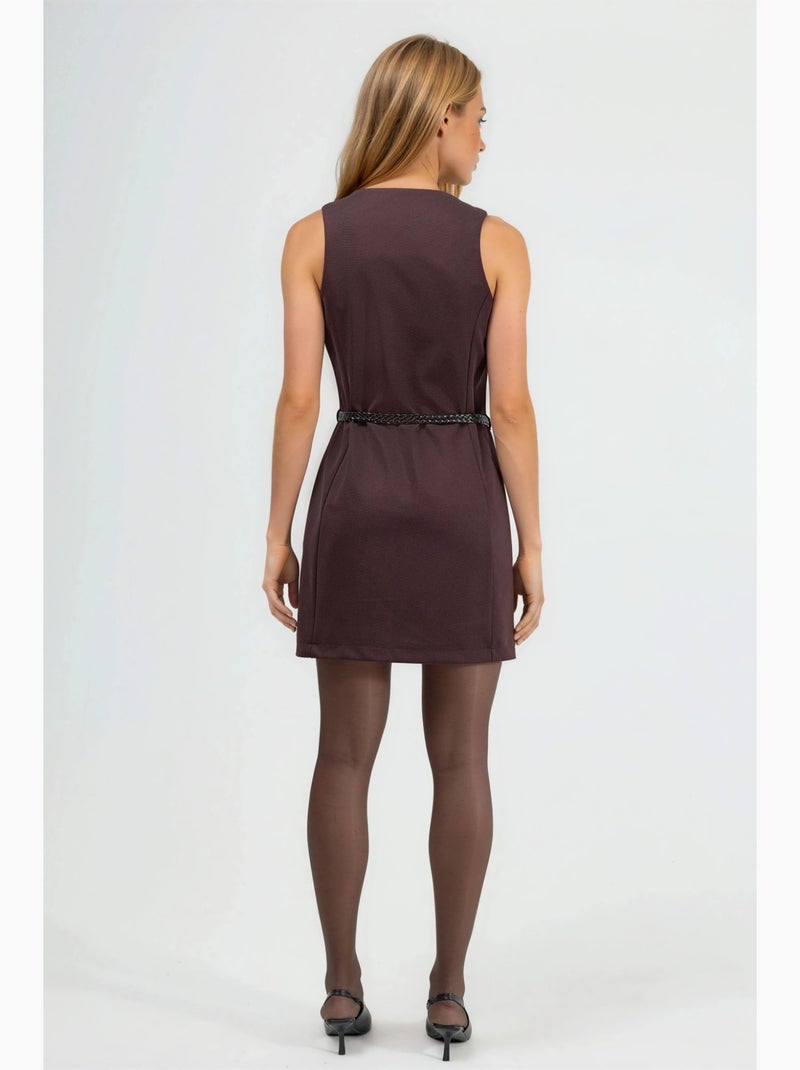 Vestido mini com decote em v e corte em a hiccup Castanho-escuro - Kiabi