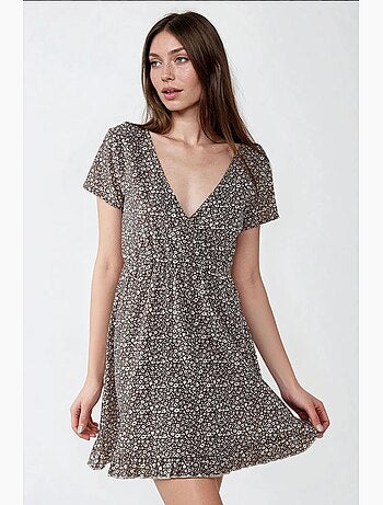 Vestido mini com decote em v e estampado floral miúdo, hiccup