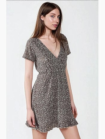 Vestido mini com decote em v e estampado floral miúdo, hiccup