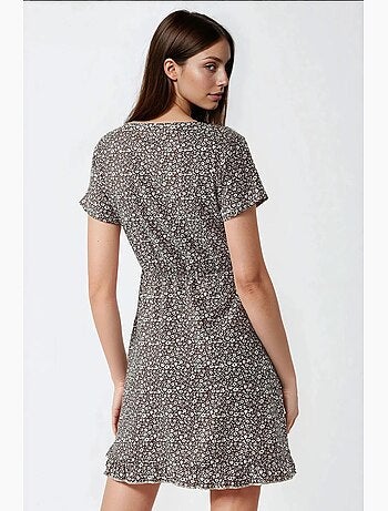 Vestido mini com decote em v e estampado floral miúdo, hiccup