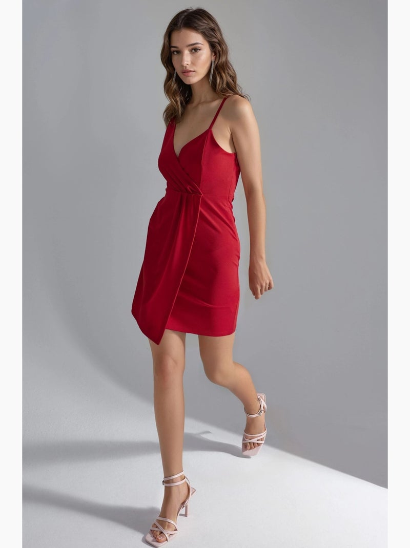 Vestido mini com decote em v e uma manga busem Vermelho - Kiabi