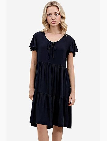 Vestido mini com decote em v, folhos e laço bdart