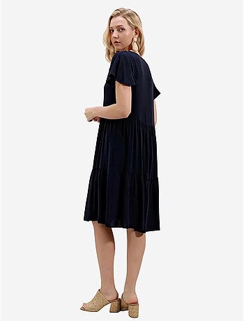 Vestido mini com decote em v, folhos e laço bdart