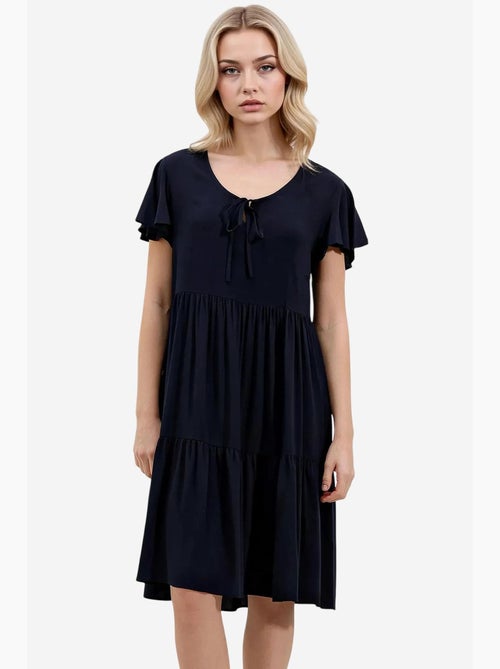 Vestido mini com decote em v, folhos e laço bdart - Kiabi Vestido mini com decote em v, folhos e laço bdart - Kiabi