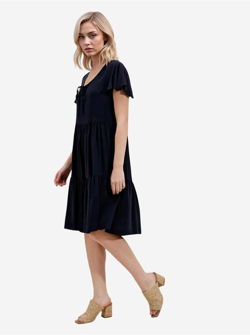 Vestido mini com decote em v, folhos e laço bdart - Kiabi Vestido mini com decote em v, folhos e laço bdart - Kiabi