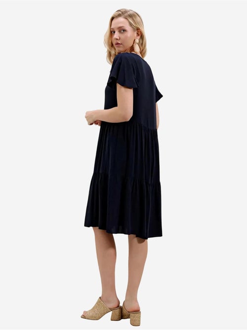 Vestido mini com decote em v, folhos e laço bdart - Kiabi Vestido mini com decote em v, folhos e laço bdart - Kiabi