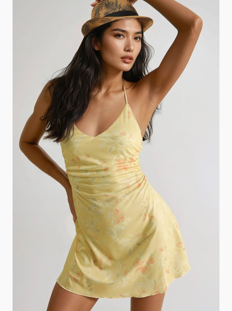 Vestido mini com estampado floral e decote halter hiccup Âmbar - Kiabi
