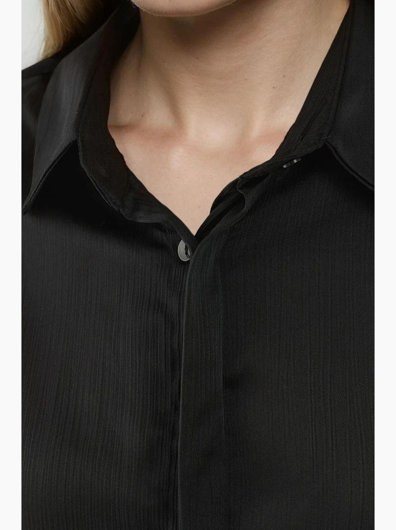 Vestido mini com folhos e drapeado, manga comprida e colarinho de camisa hiccup Preto - Kiabi